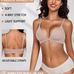 Wenera Triangle Bralette Wireless Padded Pull On Plunge Bra(Nude) | Removable Thin Pads, Soft Support, No Underwire, Seamless, Sexy Low Cut V Neck Lingerie for Everyday