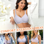 Seamless Wireless Sewn in Padded Bras for Women Supportive Tshirt V Neck Bralettes No Wire Soft Everyday Gel Bra(A2# Purple(Jacquard Pattern),Medium)