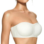 OEAK Womens Strapless Bras Jelly Push Up Bandeau Bra Non Slip Wireless Supportive Padded Bras Seamless Comfortable Tube Bra White XS+