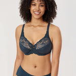 DELIMIRA Women's Plus Size Full Coverage Underwire Unlined Minimizer Lace Bra Sargasso 36E