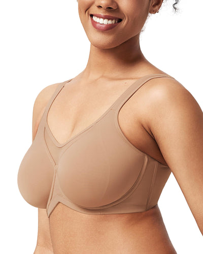 HSIA Minimizer Bras for Women Plus Size, Full Coverage Coolcomfort T Shirt Unlined Bra with Underwire for Heavy Breast, Dark Beige 38DDD