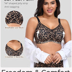 Gailife Womens Wireless V Mesh Comfortable Bra Seamless Bralette Push Up Brassiere No Underwire Supportive Tshirt Everyday Bra, Yellow Leopard, L