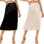 Ellames Women's 2 Pieces Half Slips for Under Dresses Satin Long Underskirt Half Slip Shirt Skirt Extender Black & Nude 27" 3X-Large