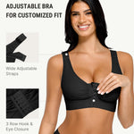 FeelinGirl Women Front Closure Post Surgery Compression Everyday Bras for Mastectomy Support with Adjustable Straps Wirefree Black L
