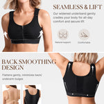 BRABIC Zip Front Closure Everyday Bra for Women Post Surgery Compression Support with Adjustable Straps Wirefree (Medium, Black)