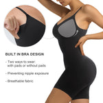SHAPERX Women's Seamless Shapewear Tummy Control Bodysuit with Removable Pads Mid Thigh Body Shaper,SZ5468-Black-XS