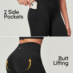IUGA Compression Leggings with Pockets for Women Tummy Control Leggings No Front Seam Workout High Waist Yoga Pants, Black