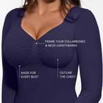 FeelinGirl Compression Shirts Woman Shapewear Tummy Control Long Sleeve Tops Womens Slimming Body Shaper V Neck Blue Medium