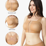 FeelinGirl Post Surgery Compression Bra Front Closure Surgical Bra for Recovery with Breast Support Band Beige L
