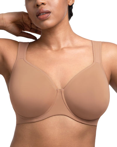 HSIA Bras for Women Minimizer Full Coverage, Plus Size T Shirt Unlined Underwire Smooth Bra, Seamless Cups Joan Ultimate Soft Dark Beige