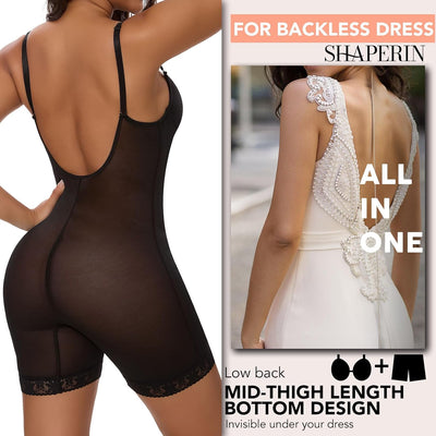 SHAPERIN Women's Backless Shapewear Tummy Control Body Shaper Bra Faja U Plunge Low Back Mid Thigh Bodysuit
