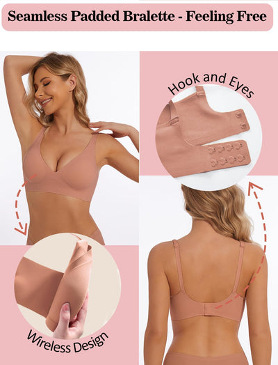 BOUFOR Deep V Bra Low Cut Sexy Push Up Bralettes for Women Padded Comfy Smoothing Wireless Lifting Bras Seamless Bralette, Pink, M