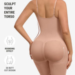 FeelinGirl Seamless Bodysuit Shapewear Hip Enhancer High Waist Body Shaper Full Body Slimming Faja Khaki Beige M/L