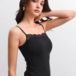 C202 Tank Tops for Women Lace Camisole with Built in Bra Sexy Sleeveless Going Out Top, Black Medium