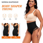 Werena Tummy Control Thong Shapewear for Women High Waisted Body Shaper Panties Shaping Thong Girdle Underwear(03# Mid Rise Lace Black(smoothing),Medium)
