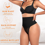 Werena Tummy Control Shapewear Thong for Women High Waisted Body Shaper Underwear Lace Shaping Panties Girdle(B# Black-5, Small)