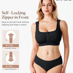 BRABIC Zip Front Closure Bras for Women Post Sugery Compression Surgical Bra Full Coverage with Adjustable Straps (Black,Large)