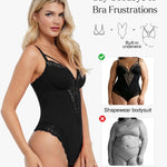 Popilush Shapewear Bodysuit Lace Corset Tummy Control Body Suits V Neck Thong Bodysuits Underwired Side Zipper Party Club Going Out Outfits Black
