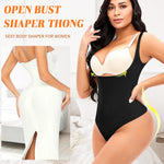 Werena Thong Shapewear Bodysuit for Women Tummy Control Open Bust Body Shaper Slimmer Shaping Thong(#1 Pure Dark,Medium)