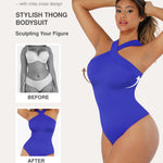 Lover-Beauty Body Suits for Women Tummy Control Shapewear Criss Cross Halter Top Bodysuit Thong Body Suit Blue Bodysuit