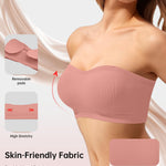 OEAK Supportive Strapless Bras for Women Push Up Wireless Bandeau Bra Non Slip Seamless Bras Comfortable Padded Bralette Dusty Pink M