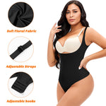Werena Thong Shapewear Bodysuit for Women Tummy Control Open Bust Body Shaper Slimmer Shaping Thong(#1 Pure Dark,Medium)
