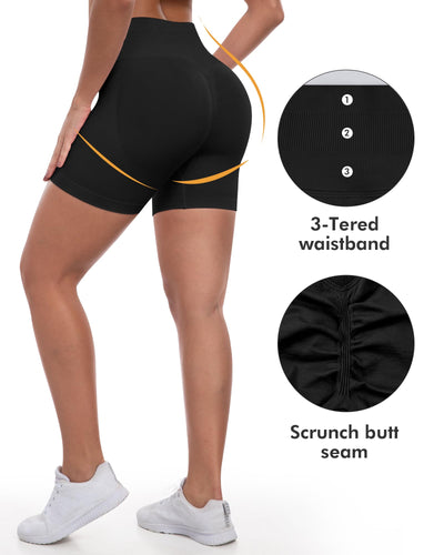 ATHVOTAR Workout Gym Shorts Women, High Waisted Seamless Butt Lifting Scrunch Butt Sports Shorts Black S