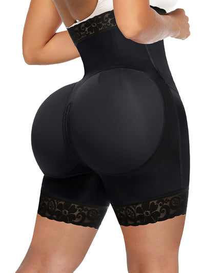 YIANNA Tummy Control Shapewear for Women Strapless Fajas Colombianas Moldeadoras Postpartum Body Shaper Shorts Butt Lifter Compression Garment with Zipper Crotch,YA7272-Black-M