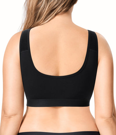 BRABIC Wireless Zip Front Closure Bras for Women No Underwire Full Coverage Comfort Everyday Post Surgery Compression Bra (US, Alpha, Small, Regular, Regular, Black)