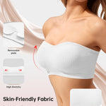 OEAK Supportive Strapless Bras for Women Push Up Wireless Bandeau Bra Non Slip Seamless Bras Comfortable Padded Bralette White S