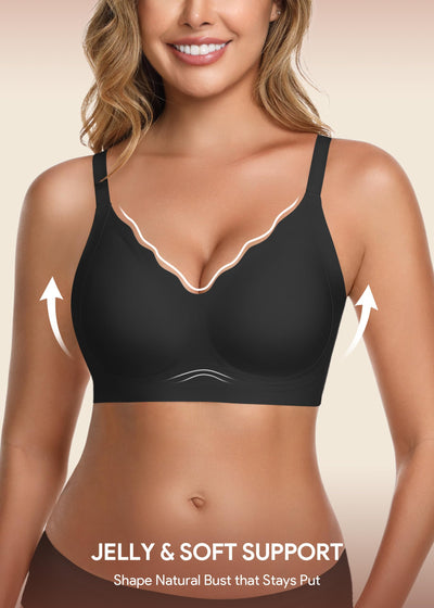 HBselect Jelly Bras for Women No Underwire 3PCS Comfort Wireless Push Up Bras Seamless Scalloped Lift Everyday Bralettes