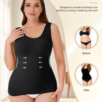 VELISDE Women Plus Size Shapewear Tank Top Tummy Control Compression Tank Crew Neck Camisole Seamless Body Shaper Cami Tops(Black+Beige,3XL)