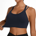Sports Bras for Women HIigh Support, Criss-Cross Back Padded Strappy High Impact Sports Bras for Women Large Bust(0001_Black+White+Blue_M)
