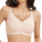 Gailife V Neck Front Closure Bras for Women Wireless Full Coverage Mastectomy Bralettes Comfortable Seamless Everyday Bra, Skin, XL