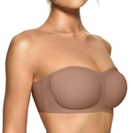 OEAK Womens Strapless Bras Jelly Push Up Bandeau Bra Non Slip Wireless Supportive Padded Bras Seamless Comfortable Tube Bra Coffee Large