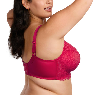 HSIA Minimizer Bra for Women - Plus Size Lace Full Coverage Womans Bra Unlined Underwire Bra for Heavy Breast Raspberry Red