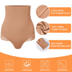 Werena Tummy Control Thong Shapewear for Women High Waisted Body Shaper Panties Shaping Thong Girdle Underwear(04# High Rise Lace Latte(smoothing),Large)