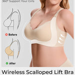 Gailife Scalloped Lift Bras for Women Soft Push Up Wireless Bra Supportive V Neck No Underwire Seamless Tshirt Bralettes, Skin, XL