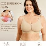 BRABIC Wireless Bras for Women Full Coverage Seamless T Shirt Bra Comfortable and Breathable Bralette, Large, Beige