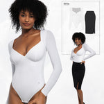 Popilush Long Sleeve Bodysuit for Women Shapewear Bodysuit Tummy Control V Neck Shirt Going Out Tops