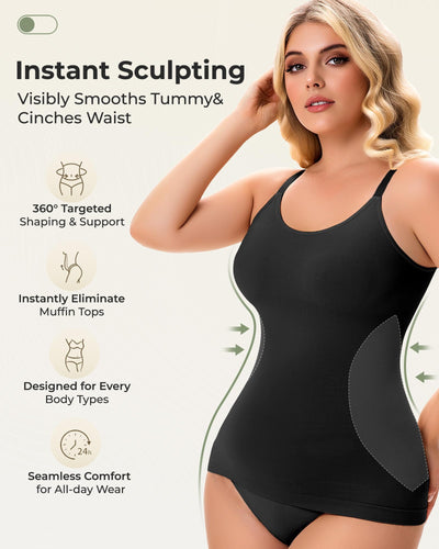 Inyself Women's Scoop Neck Shapewear Camisole Tank Top Tummy Control Body Shaper High Compression Seamless Smoothing Cami with Adjustable Straps for Slimming Waist & Back Support