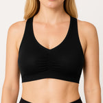 Sexy Basics Women's Cotton Spandex Racer Back Bra | 4 Way Stretch Pullover Workout Sport Bras (Multi-Pack) (US, Alpha, X-Large, Regular, Regular, 5 Pack- Black)