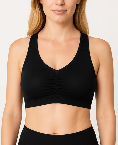 Sexy Basics Women's Cotton Spandex Racer Back Bra | 4 Way Stretch Pullover Workout Sport Bras (Multi-Pack) (US, Alpha, X-Large, Regular, Regular, 5 Pack- Black)