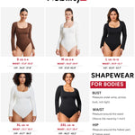 Nebility Brown Long Sleeve Bodysuits for Women Shapewear Square Neck Body Suits Bell Sleeves(Large,Brown)