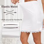 Vlazom Women's Satin Half Slip for Under Dresses Above Knee Underskirt with Lace Trim White Size Small
