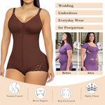 YIANNA Postpartum Fajas Colombianas Moldeadoras Full Body Shapewear Tummy Control for Women Body Shaper Girdles Compression Garment with Side Bust Pad, YA7510-Brown-XL