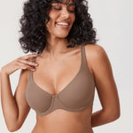DELIMIRA Women's Confishape Balconette Bra Supportive T Shirt Full Coverage Plus Size Bras Underwire Unlined Brown Purple - Unlined 38DD
