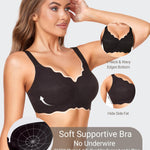 Gailife Scalloped Jelly Bras for Women No Underwire Wireless Seamless Push Up Bralettes Soft Comfort Everyday Tshirt Bra -BK,L Black