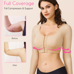 BRABIC Shaper Tops for Women Arm Compression Post Surgery Front Closure Bra Tank Top Shapewear (Beige Long Sleeve, Medium)