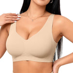 Vertvie Wireless Jelly Bras for Women Seamless No Underwire Push Up Bra Supportive Full Coverage Older Sport T-Shirt Bralette(Sand,X-Large)